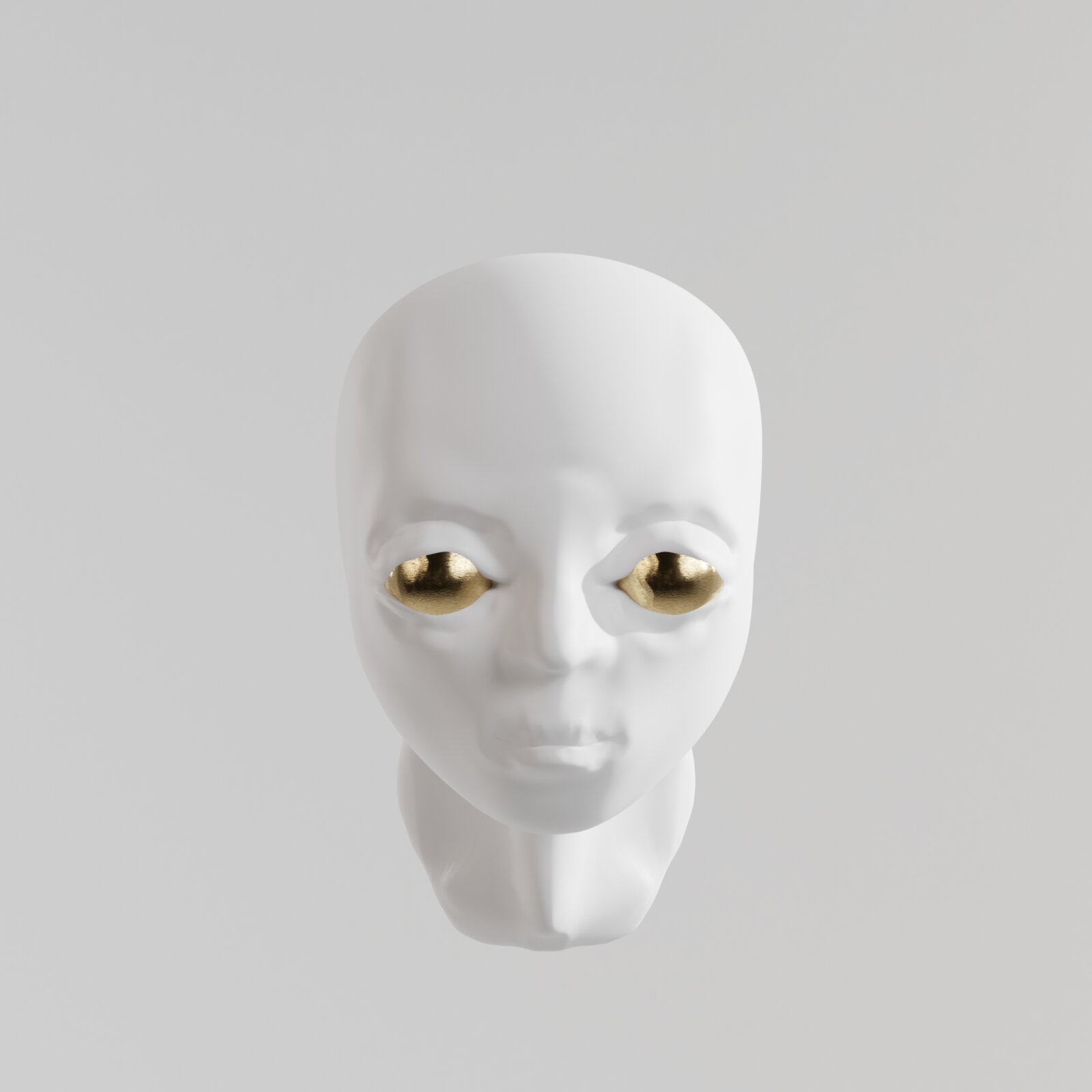 Bronze collection by YASSA: a white sculptural head with gold-filled eyes