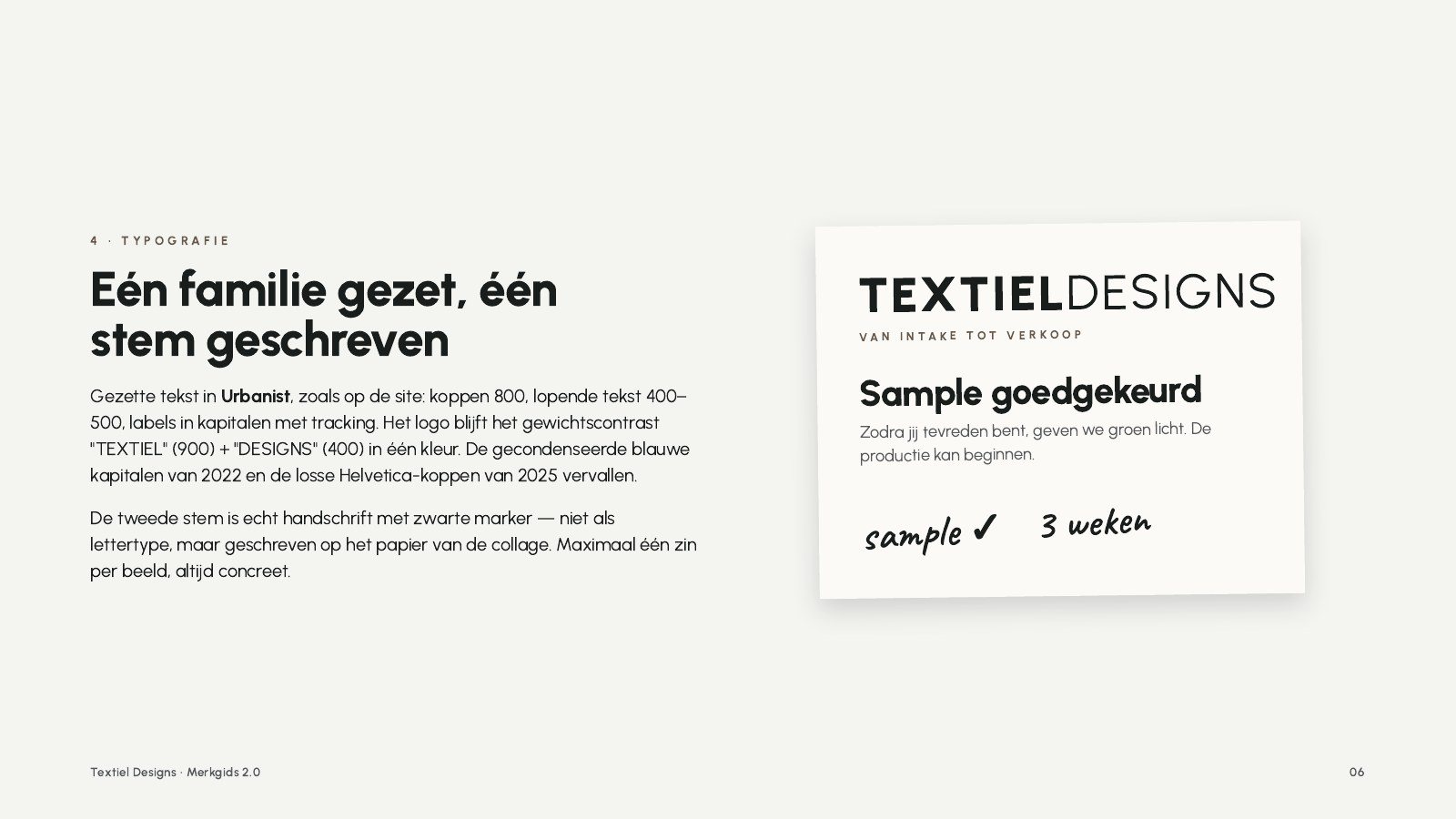 Brand guide page: one typeface family, one handwritten voice