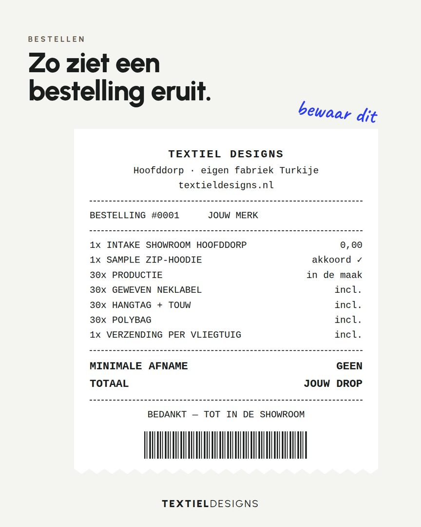 Textiel Designs Instagram post: What an order looks like