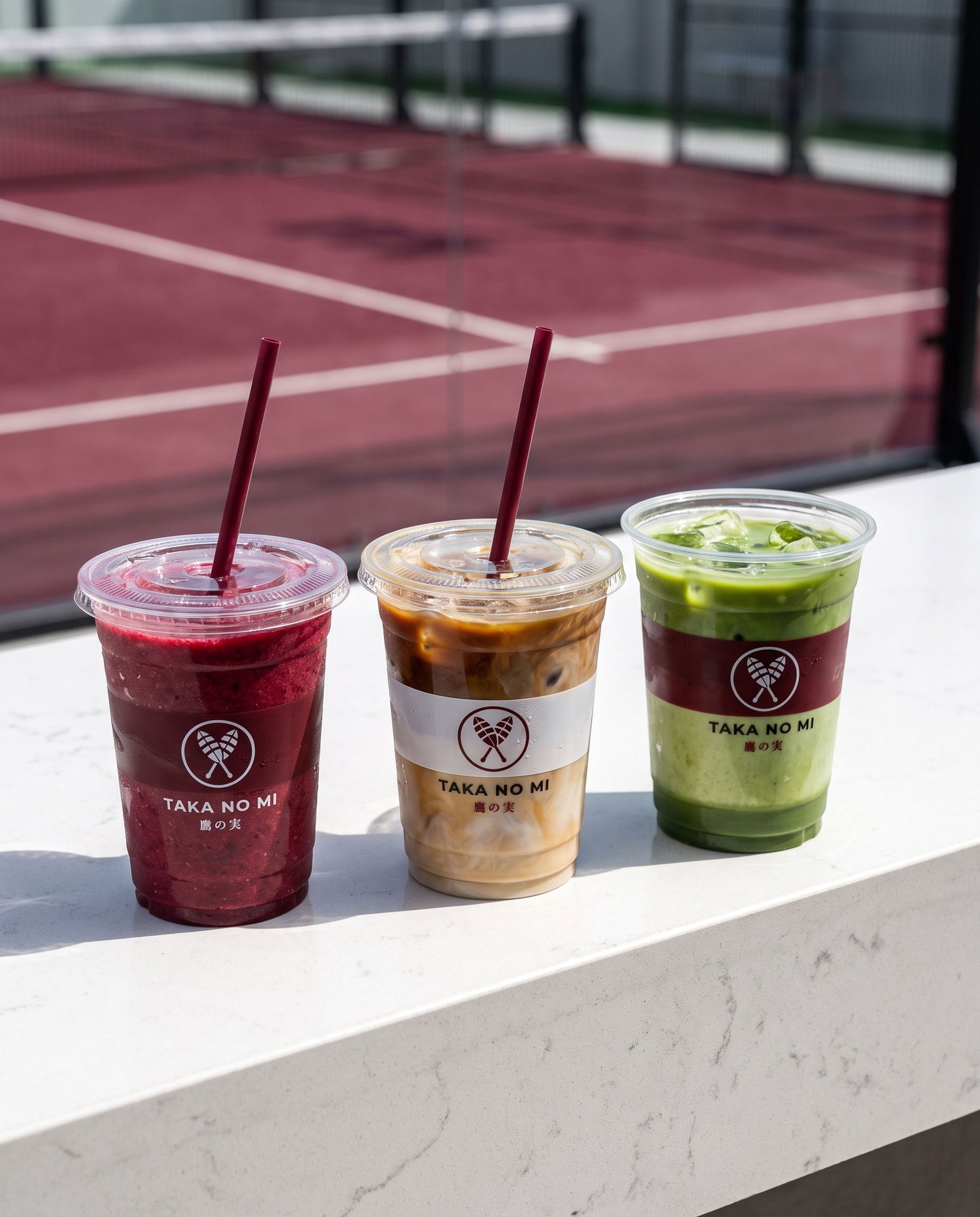 TAKA NO MI red smoothie, cold brew and matcha drinks overlooking Court Enji