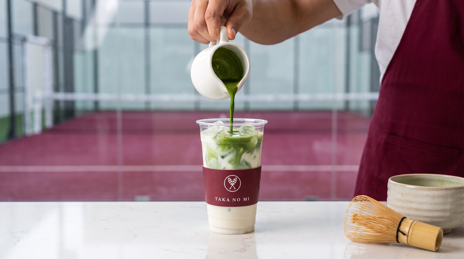 Court matcha being poured at the TAKA NO MI court bar