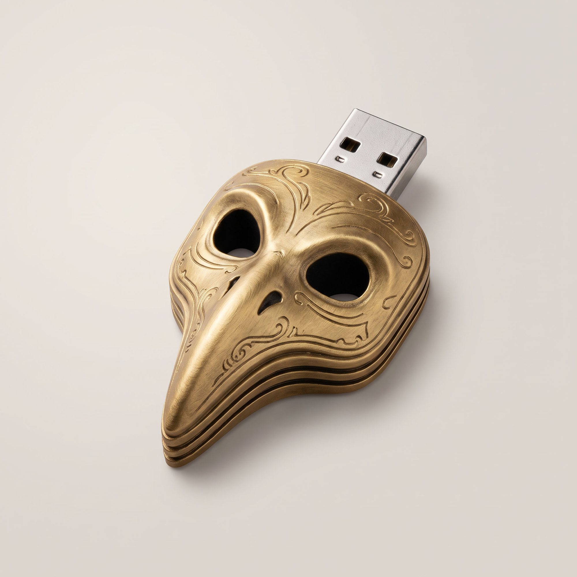 Gold long-beaked mask USB stick with engraved ornament